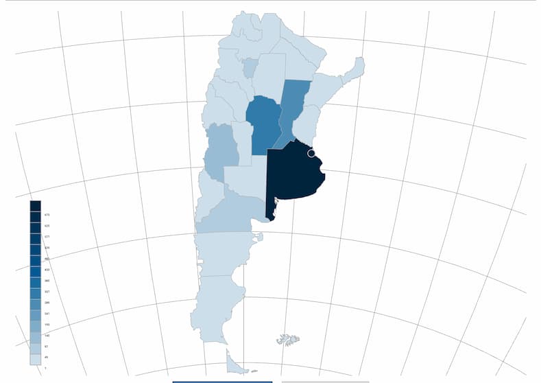 Proyectos de investigación del CONICET por provincia.