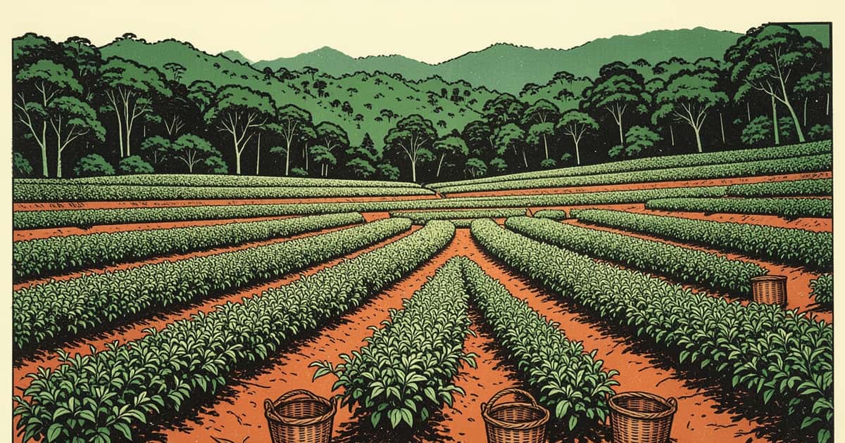 Ilustración editorial de portada sobre Guaraní perdió 43% de su té mientras crecían otros cultivos
