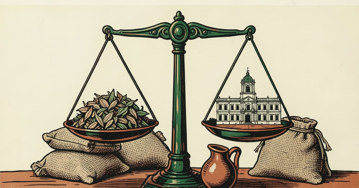 Ilustración editorial de portada sobre Yerba mate: el INYM frena el traspaso a Senasa en Misiones
