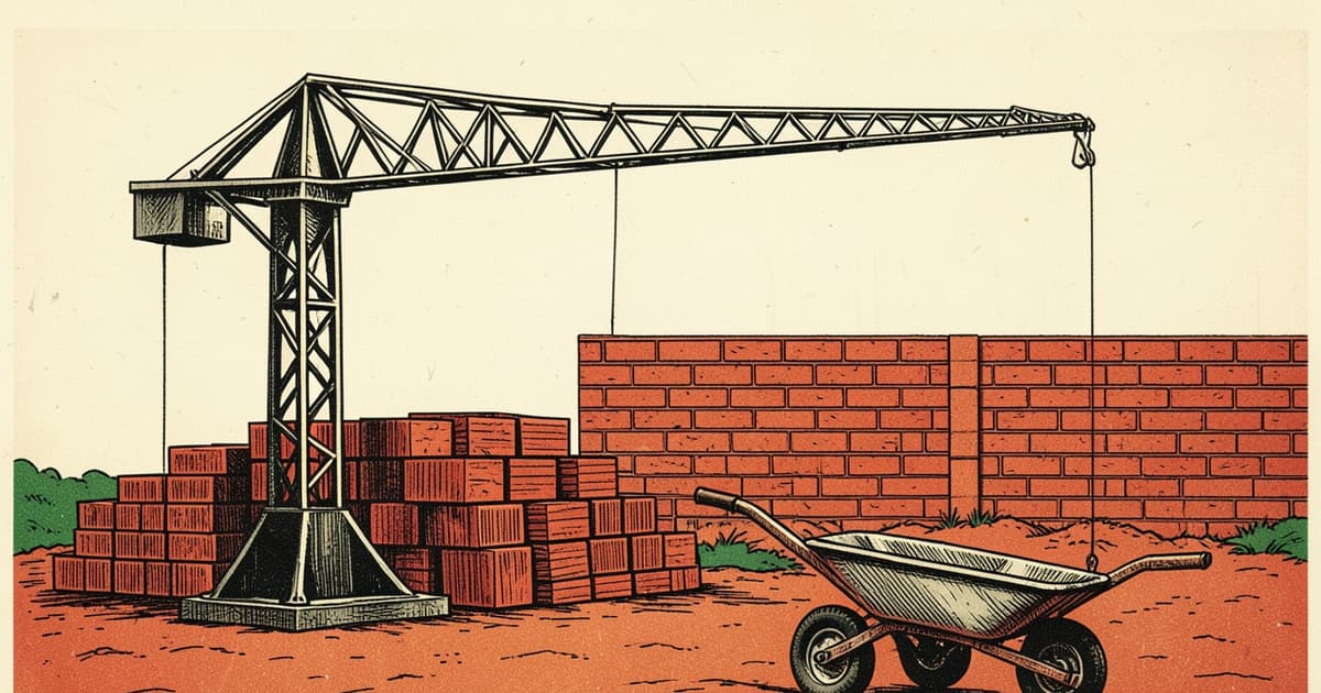 Ilustración editorial de portada sobre Misiones: construcción cae en empleo, empresas y permisos