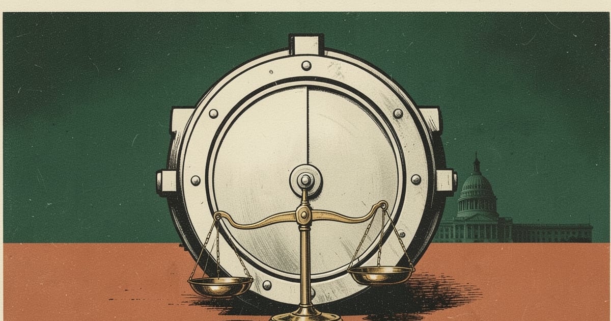 Ilustración editorial de portada sobre Senado aprobó la reforma del BCRA: vuelve a Diputados
