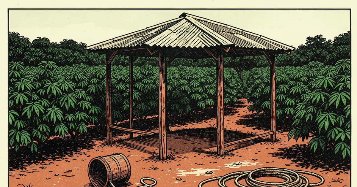 Ilustración editorial de portada sobre Yerba mate: tres campamentos tareferos caen en Misiones