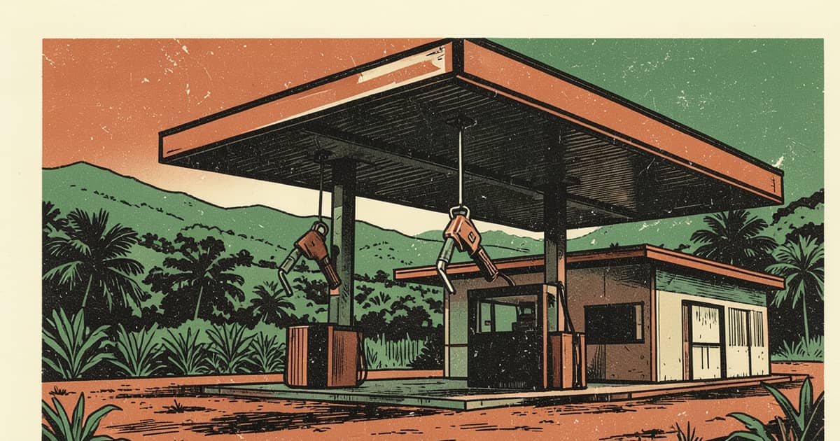 Ilustración editorial de portada sobre Combustible: IPEC dice que subió, pero Nación dice que cayó