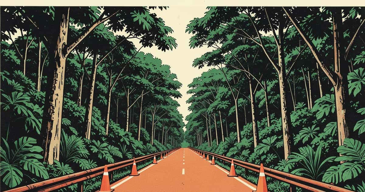 Ilustración editorial de portada sobre Ruta 14: Misiones licita obra, pero no llega hasta Fracrán