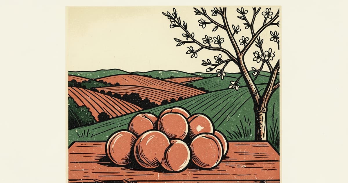 Ilustración editorial de portada sobre Cerro Azul: la fiesta del durazno y el riesgo de producir