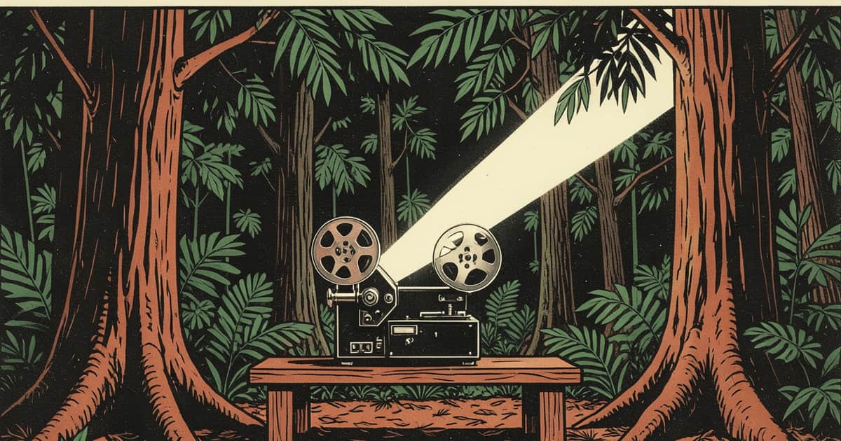 Ilustración editorial de portada sobre Oberá Nocturna: del relato del monte al cine regional