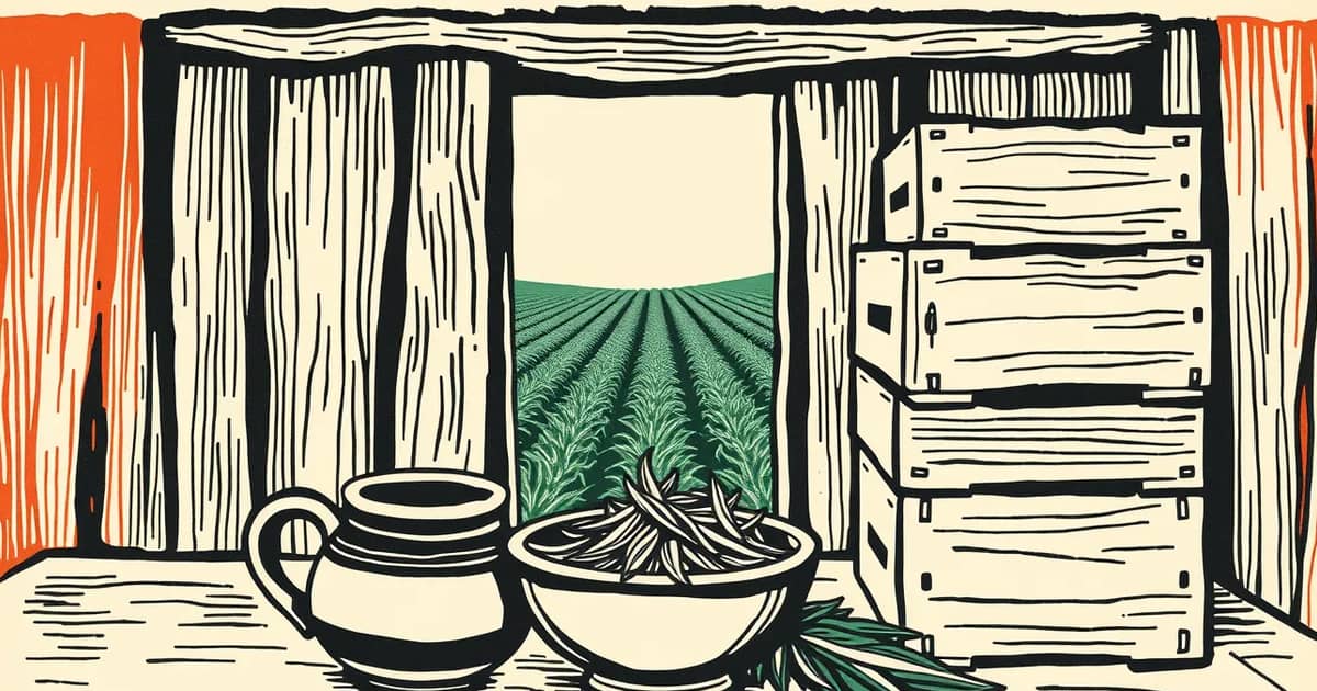 Ilustración editorial de portada sobre Yerba de Misiones: vender en feria y volver a vender