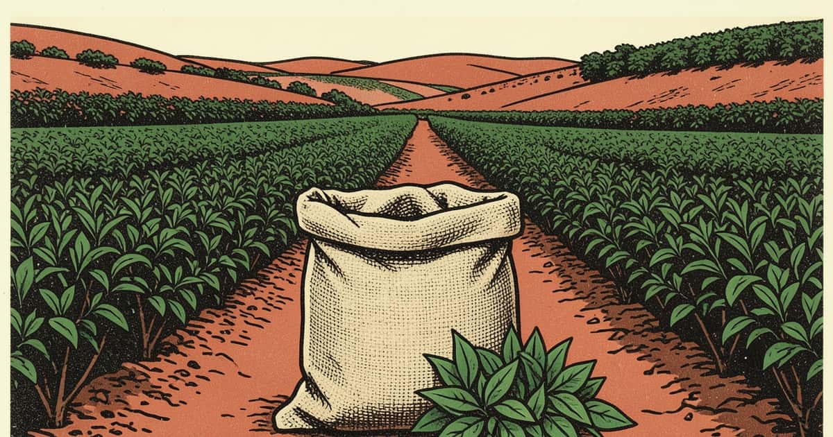 Ilustración editorial de portada sobre Té en Misiones: créditos ante una cosecha demorada
