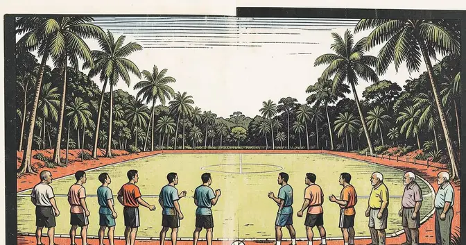 Ilustración editorial de portada sobre Fútbol en Fracrán: Liga Pai y semifinales de veteranos