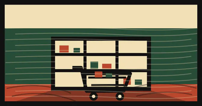 Ilustración editorial de portada sobre Ventas de supermercados en Misiones caen 9,3% real en mayo
