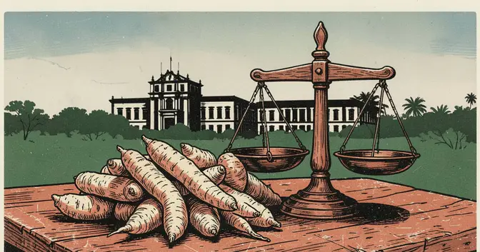 Ilustración editorial de portada sobre Con bloque propio, Misiones busca bajar el IVA a la mandioca