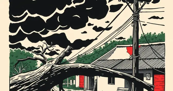 Ilustración editorial de portada sobre Tormenta deja techos volados y sin luz en Posadas y Garupá
