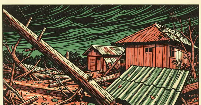 Ilustración editorial de portada sobre El Soberbio declaró un tornado que Misiones no confirma