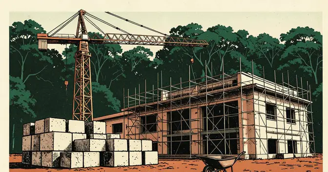 Ilustración editorial de portada sobre Misiones: la obra pública crece 53% real pese al ajuste