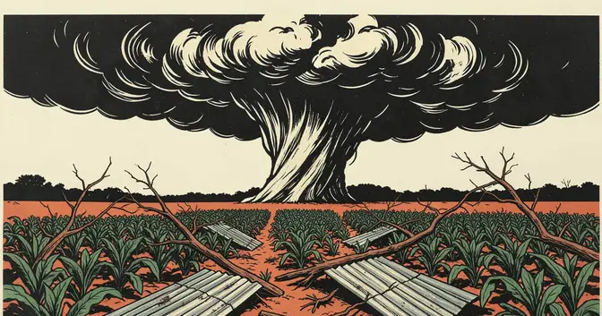 Ilustración editorial de portada sobre San Pedro: confirman el tornado que Misiones no clasifica