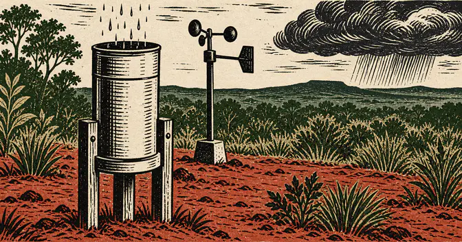 Ilustración editorial de portada sobre Cerro Azul: 60 años de datos para leer el clima misionero
