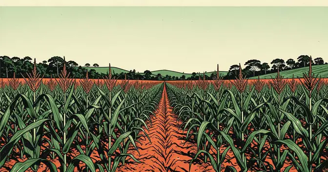 Ilustración editorial de portada sobre Guaraní siembra un tercio del maíz de Misiones desde 2019