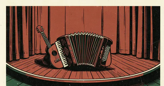 Ilustración editorial de portada sobre Posadas: el chamamé une la fiesta barrial y el teatro