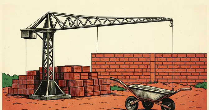 Ilustración editorial de portada sobre Misiones: construcción cae en empleo, empresas y permisos