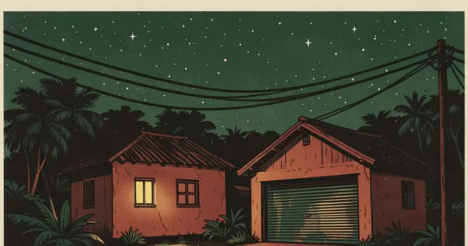 Ilustración editorial de portada sobre Misiones: luz repunta en hogares, cae otra vez en comercios