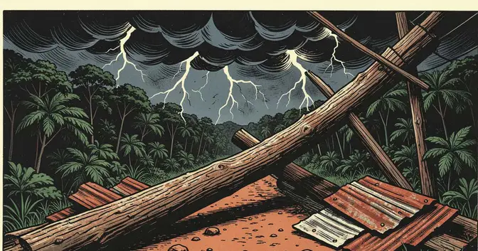 Ilustración editorial de portada sobre El temporal que El Niño ya había avisado golpeó Misiones