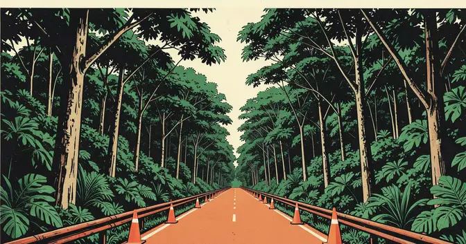 Ilustración editorial de portada sobre Ruta 14: Misiones licita obra, pero no llega hasta Fracrán