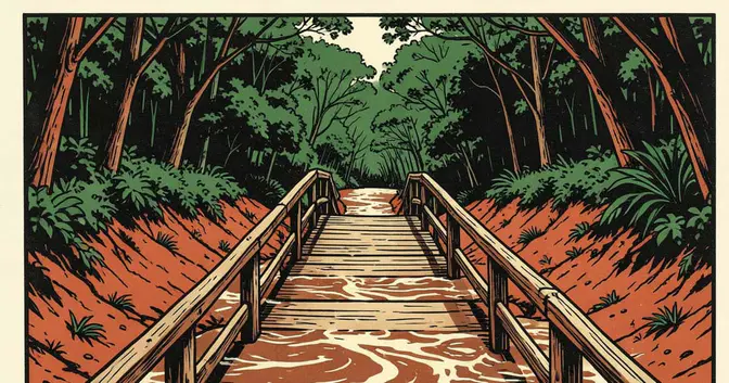 Ilustración editorial de portada sobre Jardín América: el puente provisorio de Tabay cumple 3 años