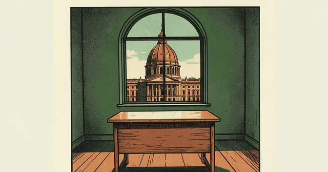 Resumen Argentina del 14 de octubre de 2026: ilustración en linograbado de un aula vacía y la cúpula del Congreso
